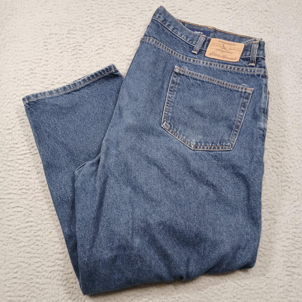 Eddie Bauer Jeans Mens 46x30‎ Blue Denim Loose Fit Straight Leg 5-Pocket Classic